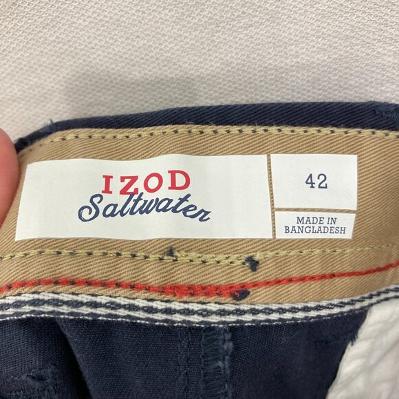 New IZOD Navy size 42 Flat Front Saltwater Twill Shorts Summer Outdoor Golf - Picture 2 of 12
